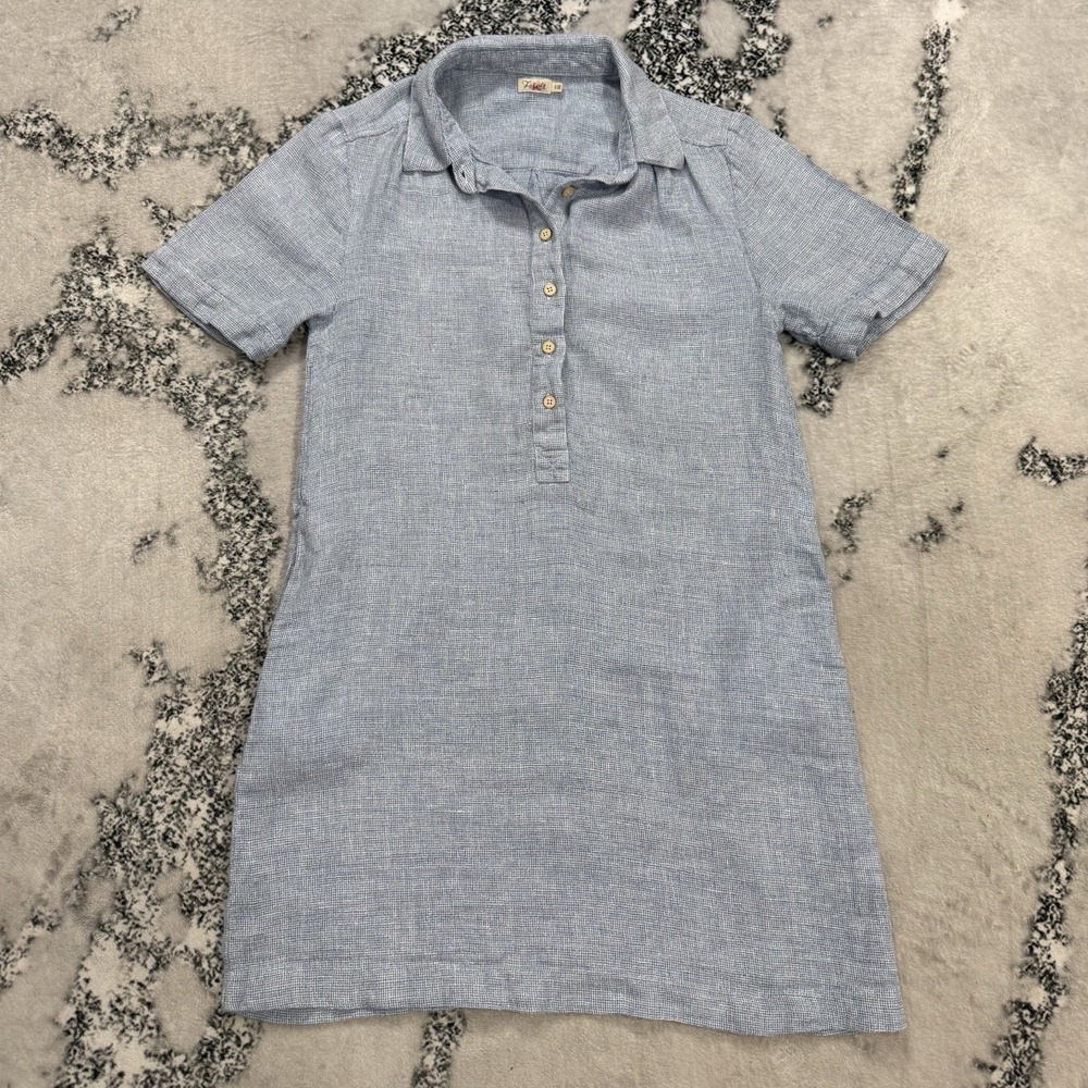 Faherty Womens Sz S 100% Linen Blue Short Sleeve Popover Shirt Dress Lightweight